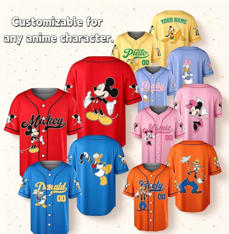 Custom Disney Mickey And Friends Baseball Jersey, Personalized Name Number Jersey, Disney Trip Matching Shirt, Custom Cartoon Jersey Gift