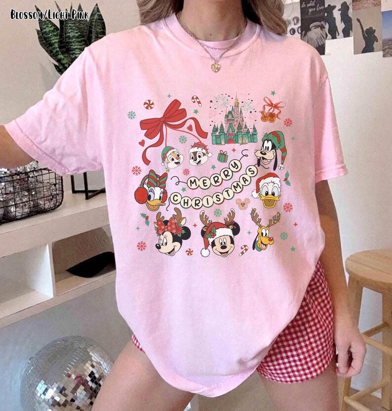 Mickey And Friends Christmas Shirt, Disney Mickey Balloons Holiday Tee, Minnie Donald Duck Daisy Goofy Pluto Xmas Tee, Matching Family Xmas