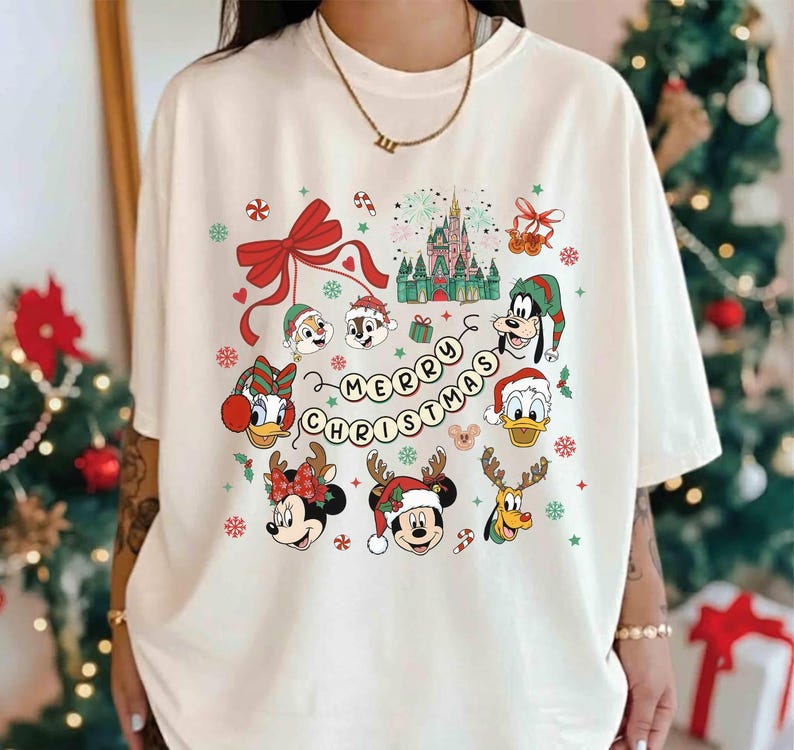 Mickey And Friends Christmas Shirt, Disney Mickey Balloons Holiday Tee, Minnie Donald Duck Daisy Goofy Pluto Xmas Tee, Matching Family Xmas