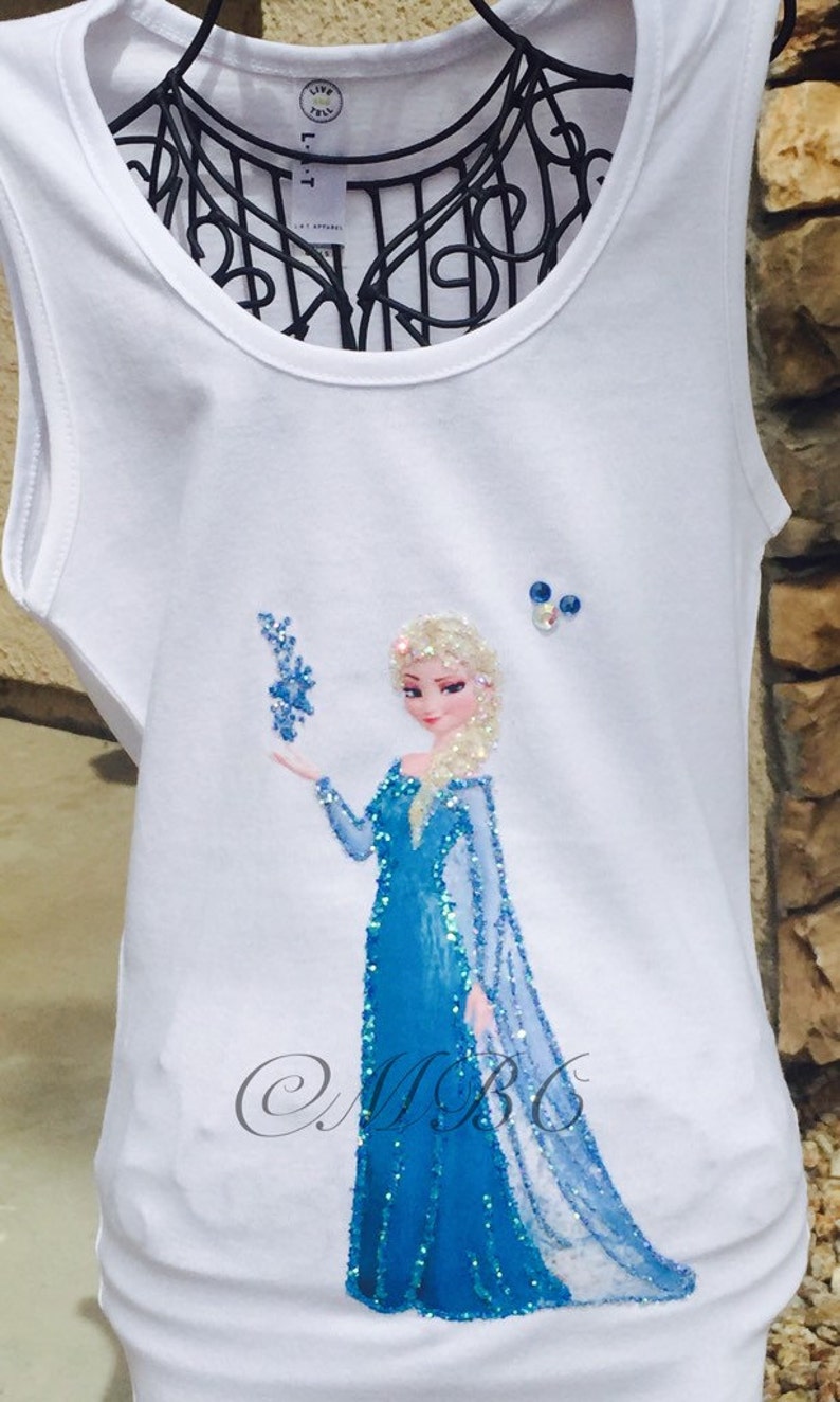 Disney Frozen Queen Elsa or Elsa & Anna fabric painted and glittered tank top, sweatshirt or T-shirt.